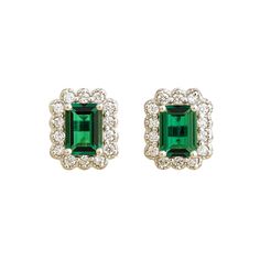 Verda earrings in 18K white gold vermeil set with Emeralds and Diamonds.  Emeralds: ~1. 6 carats (7mm x 5mm emerald cut) Diamonds D-F VS+ grade: ~0. 7 carats Each earring dimensions: 11. 3mm height x 9. 1mm width x 4. 3mm depth Options available in 9K, 14K and 18K gold and additional sizes available, please contact Juvetti. See matching Verda necklace Our precious jewellery is designed to preserve its original brilliance over time. There are a few precautions to make sure to keep your jewellery Earrings Emerald, July Birthstone Jewelry, August Birthstone Jewelry, Pearl Jewellery Earrings, Jewelry Ring Box, White Gold Earrings, Emerald Earrings, Men's Jewelry Rings, August Birth Stone