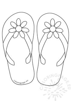 a pair of flip flops with a flower on the front and bottom, coloring page