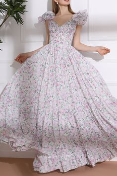 MissJophiel Ruffled Straps Corset Floral Print Chiffon Tiered Dress Luxurious Dress, Corset Design, Luxurious Dresses, Floral Print Chiffon, Print Chiffon, Fashion Photoshoot, Tiered Dress, Beautiful Gowns, Pink Print