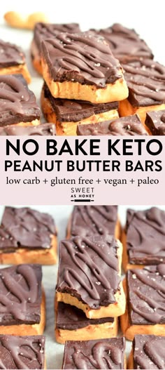 no bake keto peanut butter bars with chocolate frosting