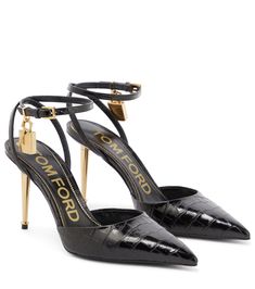 Unlock your glamorous side with these padlock-adorned pumps from Tom Ford. Made from glossy black croc-effect leather, they instantly catch the eye with golden stiletto heels and lock-and-key charms hanging off the ankle straps. Tom Ford Heels, Tom Ford Shoes, Feminine Shoes, Black Toms, Slingback Pump, Ankle Straps, High Heel Pumps, Leather Pumps, Black Pumps