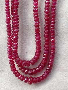 "Christmas Day Gift 16\" Natural Ruby Faceted Beads Rondelle Beaded Necklace 3 - 4 mm Genuine Ruby Gemstones Beads Faceted Ruby Loose Strand Excellent faceted Bead Stones Natural :Natural Gemstones Stone Weight : Approx 60 carat each 16\" Strand Size : approx 3 - 4 mm beads (Graduation) Strand Length : 16\" Origin : Longido ( Arusha Region in Tanzania ) Country/Region of Manufacture :India Good quality and affordable natural deep Red Ruby Gemstone Faceted beads. Here we brings these beads as Loo Red Faceted Rondelle Beaded Necklaces, Ruby Beaded Necklaces With Polished Round Beads, Ruby Beaded Necklaces With Round Beads, Ruby Necklace With Faceted Round Beads, Ruby Single Strand Beaded Necklaces With Round Beads, Single Strand Ruby Beaded Necklaces With Round Beads, Ruby Beaded Necklaces With Faceted Round Beads, Ruby Beaded Necklace With Faceted Round Beads, Single Strand Round Bead Gemstones For Gifts