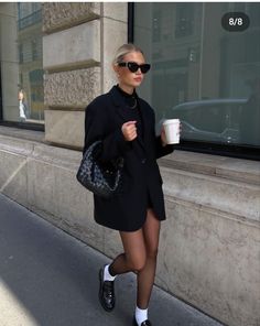 Women's Loafers Outfit Street Styles, Aestethic Winter Outfits, 2023 Loafer Outfits, Denier Tights Outfit, Mini Skirt Loafers Outfit, Melbourne Fashion Street Casual, Loafers Outfit Autumn, Loafer And Skirt Outfit, Prada Heels Outfit