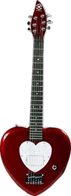 an electric guitar with a red body and white neck