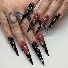 Alt Nails, Ongles Goth, Jelly Stickers, Sharp Nails, Long Stiletto, Nagel Tips, Goth Nails, Colorful Nails, Nail Type