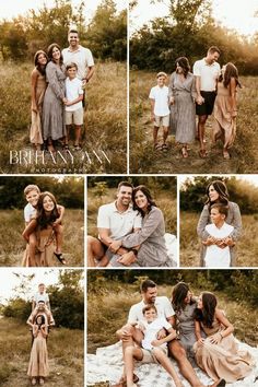 Summer/fall Family Photos, Fall Photos Family Of Four, Cute Family Fall Picture Outfits, Family Photos Beige Color Schemes, Family Of Four Posing Ideas, Family Of Four Outdoor Photoshoot, Field Fall Photoshoot, Photographer Outfit Summer, Two Family Photo Shoot Ideas