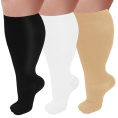 PRICES MAY VARY. 【WIDE CALF DESIGN】- Extra large wide calf size, premium elasticity fabric built for durability. Special design for women and men with exlarge or plus size. More comfortable than normal size compression socks, these big and tall calf compression socks bring you strong leg support and long lasting graduated compression, as well as ultra comfortable wear of lightweight and breathable. 【More Size Choice】- Plus size (2XL-4XL) for ankle up to 15 inches, calf 19 to 26 inches’ circumference, you can refer to the size chart to choose the suitable size (and in general we suggest you choose the larger size if you are hesitating between two sizes). Our knee-high compression socks have nice and snuggly support without being too tight and enhance blood circulation effectively. 【COMPRESS Strong Legs, Compression Garment, Leg Support, Socks For Women, Muscle Relaxer, Compression Socks, Wide Calf, Blood Circulation, Big And Tall