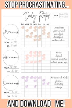 planner printable Daily Routine Printable, Morning Routine Kids, Perfect Routine, Routine Tracker, Daily Routine Schedule, Busy Girl, Routine Printable, Daily Routine Planner, To Do Planner