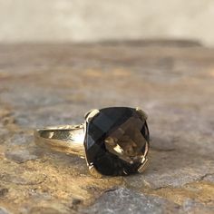 14KT Yellow Gold Checkerboard Cushion Square Smokey Quartz Ring Size 7.5 Smokey Quartz Ring, Evil Eye Hand, Saint Jewelry, Jewelry Wardrobe, Smoky Quartz Ring, Quartz Color, Quartz Colors, Lovely Ring, Square Cut