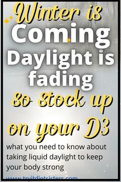 During winter months, vitamin D levels decrease and it's important to take care of your health. Get a little bit of sun for 10-15 minutes each day or drink one cup/day of milk that has been fortified with 100% RDA Vitamin D. If you don't have enough time to get outside, consider taking a supplement! Winter Health Tips, Winter Health, Doctor Of Chiropractic, Daily Vitamins, Fad Diets, Winter Cold, Vitamin D3