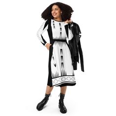 Native print long sleeve midi dress - Nikikw Designs White A-line Long Sleeve Dress For Fall, Modest Long Sleeve Dress For Fall, Casual Fall A-line Midi Dress, Long Sleeve Midi Dress For Dress Down, Long Sleeve Midi Dress For Dress-down Occasions, Long Sleeve Maxi Dress For Casual Fall Wear, Modest Fall Midi Dress For Casual Occasions, Modest Midi Dress For Casual Fall Occasions, Modest Midi Dress For Fall