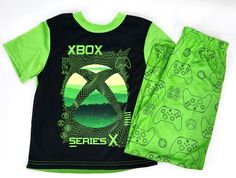 Microsoft X-Box Boys Pajamas Size 4 or 6 Fire Resistant 2pc Set Green Polyester Green Crew Neck Loungewear Sets, Sleepwear Sets With Graphic Print And Crew Neck, Green Graphic Print Sleepwear For Loungewear, Cheap Green Multi-pack Boxer Briefs, Casual Green Boxer Briefs With Built-in Shorts, Playful Green Cartoon Print Sleepwear, Green Pajama Shorts With Elastic Waistband, Relaxed Fit, Kids Pajamas Boys, X Box