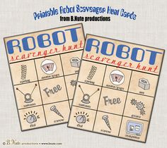 two game boards with words and pictures on them, one has an image of the word robot