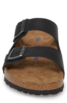 An iconic sandal is set on a softer-than-ever, shock-absorbing footbed with an extra layer of plush foam cushioning that mimics the shape of the foot. Style Name:Birkenstock Arizona Soft Slide Sandal (Men). Style Number: 631034. Men Birkenstock, Black Oil, Birkenstock Arizona, Foam Cushions, Mens Sandals, The Shape, Slide Sandals, Birkenstock, Adjustable Straps