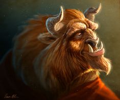 a painting of a yak with horns on it's head