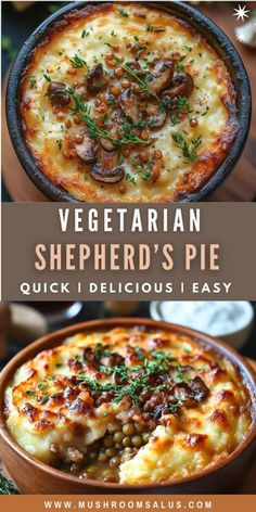 vegetarian shepherd's pie recipe with text overlay