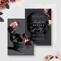 Death to Your 20&#39;s Party Invitation Matching Set Template, RIP 20&#39;s Death Party, Obituary Welcome Sign Gift Tag Bundle, Floral Skull 20s Party Invitation, Rip 20s, Bad And Boozy, 30th Birthday Themes, 20s Party, Turning 30, 30th Bday, 30th Birthday Invitations, October Halloween