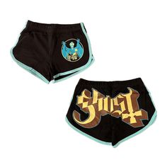 Blue Dolphin Junior shorts featuring the Ghost logo on back and Opus Eponymous logo on front. Junior shorts. Opus Eponymous, Ghost Logo, Killswitch Engage, Coheed And Cambria, Denzel Curry, Blue Dolphin, Black Label Society, Ghost Papa, Black Dahlia