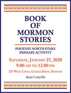 an advertisement for the book of mormon stories, which is on display at the library