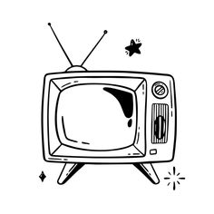 black and white drawing of an old tv