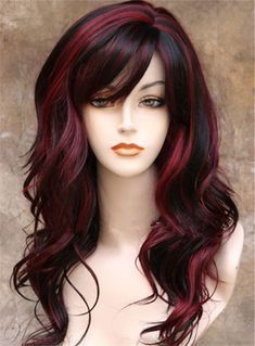 Women Wigs, Black Highlights, Side Swept, Haircuts For Long Hair, Red Hair Color, Hair Inspiration Color