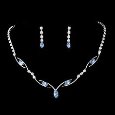 5 Sets Blue Rhinestone Bridesmaid Jewelry Your bridesmaids will love wearing this lovely jewelry set! Both the necklace and the earrings in this set feature brilliant blue marquise and clear princess cut rhinestones for lots of sparkle. This silver plated jewelry set is a fabulous choice for your modern wedding and will make a wonderful bridesmaid gift. Includes white gift boxes - ready for gift giving! Size: Necklace: 17" long, Pierced Earrings: 1" long. Color: Silver/Blue. Style: ne5104Sbl. Ne Light Blue Jewelry, Prom Jewellery, Blue Jewelry Set, Bridesmaid Accessories, Prom Jewelry, Bridesmaid Jewelry Sets, Fancy Jewelry, Blue Jewelry, Blue Necklace