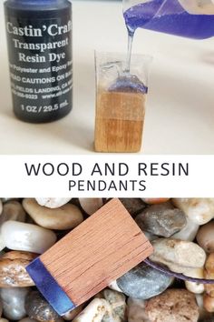 wood and resinin pendants are being used to make the crafting project