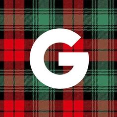 the letter g is made up of red and green plaid fabric with white letters on it