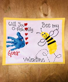 a handmade valentine's day card with two bees and a bee on it