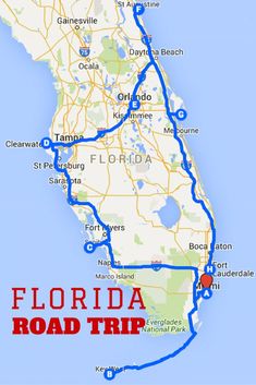 the florida road trip map is shown in red