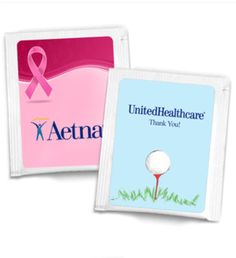 a pink ribbon is attached to the back of a card that says, united healthcare care thank you