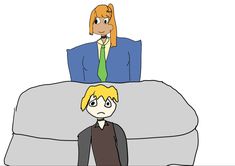 two people sitting on top of a couch with one person looking at the other man