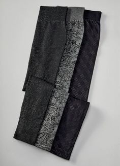 Brushed leggings in a high, engineered rib waistband with perfect stretch for a flattering fit. A great assortment of fancy leggings with tonal textures. A great assortment for a casual holiday wardrobe. Available in 3 unique patterns: Paisley, Diamond Plaid, Black Lurex Melange. 95% Polyester, 5% Spandex. Fancy Leggings, Kids Western Wear, Sparkle Leggings, Cape Blouse, Roving Yarn, Textured Leggings, Yarn Accessories, Scarf Yarn, Moccasins Mens