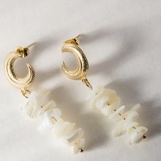 Crescent Beaded Earrings New With Tags, Never Worn Color:, Gold, White Details: -14k Gold Plated -Dangle Earrings -Tarnish Free -Length: 2", Width: .5" * New To Poshmark? Use This Code While Signing Up To Save $10 On Your First Order Momgar22 White Beaded Pierced Earrings For Gift, White Dainty Jewelry With Dangling Beads, White Dangle Pearl Earrings, White Dangle Hoop Earrings With Dangling Beads, White Hoop Earrings With Dangling Beads, White Dangle Pierced Jewelry, White Pearl Earrings With Dangling Beads As Gift, White Round Earrings With Dangling Beads, White Details