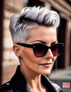 Over 60 Pixie Hairstyles, Gray Pixie Haircut, Short Hairstyles With Glasses, Grey Pixie Hair, Silver Pixie, Hair And Glasses, Classic Pixie, Easy Short Haircuts, Buzz Cut Hairstyles