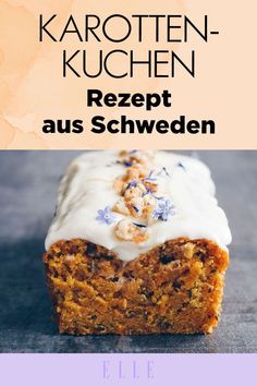 an advertisement for a cake with frosting and flowers on the top, in german