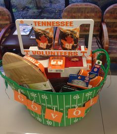 Tennessee Gift Basket Ideas, Tailgating Gift Basket Ideas, Silent Auction Basket, Auction Basket, Welcome Baskets, Tn Vols, Auction Baskets, Tennessee Vols, Fall Fest