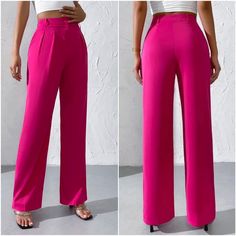 two pictures of the same woman's pants, one in pink and one in white