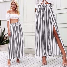 Side Slit Stripes Pants Price Firm Stripes Pants, Pants Color, Striped Pants, Pant Jumpsuit, Wide Leg, Pants For Women, Stripes, Womens Sizes, Boutique