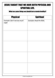 jesus taught that we have both physical and physical life worksheet for kids to learn