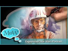 a drawing of a man wearing a helmet with the words mow above it that says, expressive star wars portrait