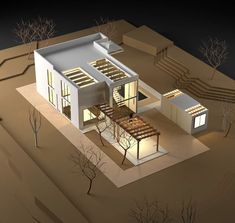 an aerial view of a house in the desert