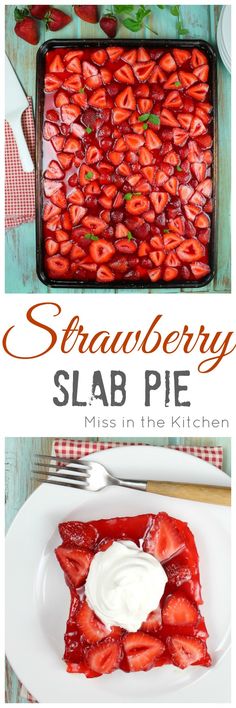 strawberry slab pie with whipped cream on top