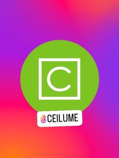 the logo for celume is shown in front of a blurry purple and green background