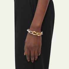 Bottega Veneta bracelet 18-karat gold-plating and sterling silver Hinge closure Made in Italy Bergdorf Goodman, Top Designers, Gold Plating, Bottega Veneta, Chain Bracelet, Two Tone, Tops Designs, Gold Plate, In Italy