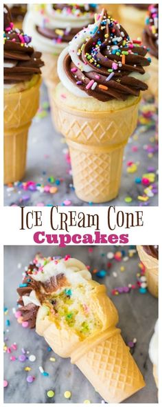 ice cream cone cupcakes with chocolate and sprinkles