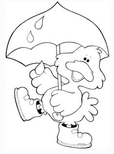 a cartoon bird holding an umbrella over its head