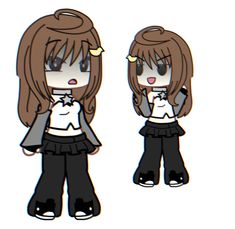 two cartoon girls wearing black and white clothes, one is holding a cell phone to her ear