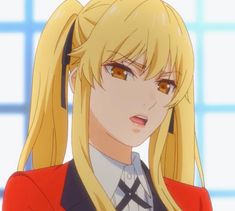 an anime character with long blonde hair wearing a red jacket