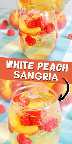 white peach sangria with fresh fruit in it